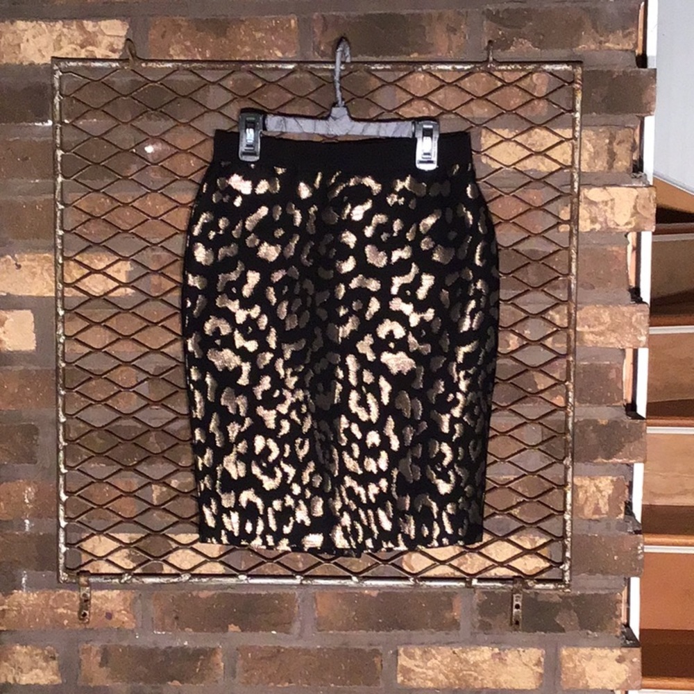Ann Taylor Black and Gold Leopard Print Mini Skirt